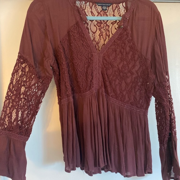 American Eagle Outfitters Tops - American Eagle Women's Elegant Lace Detail Top in Burgundy